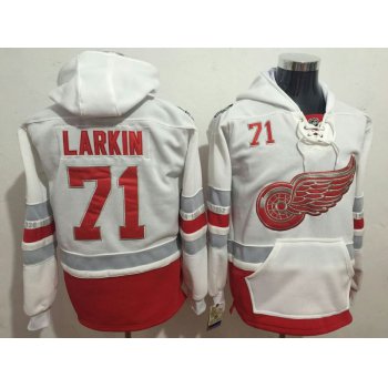 Red Wings 71 Dylan Larkin White All Stitched Hooded Sweatshirt