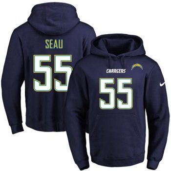 Nike Chargers #55 Junior Seau Navy Blue Name & Number Pullover NFL Hoodie