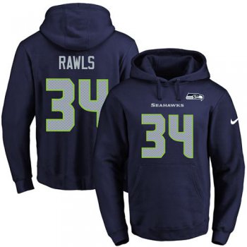 Nike Seahawks #34 Thomas Rawls Navy Blue Name & Number Pullover NFL Hoodie