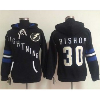 Tampa Bay Lightning #30 Ben Bishop Black Women's Old Time Heidi NHL Hoodie