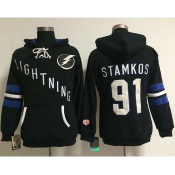 Tampa Bay Lightning #91 Steven Stamkos Black Women's Old Time Heidi NHL Hoodie
