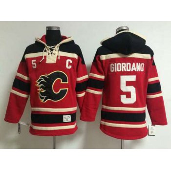 Men's Calgary Flames #5 Mark Giordano Old Time Hockey Red Hoodie