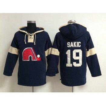 2014 Old Time Hockey Quebec Nordiques #19 Joe Sakic Navy Blue Hoodie