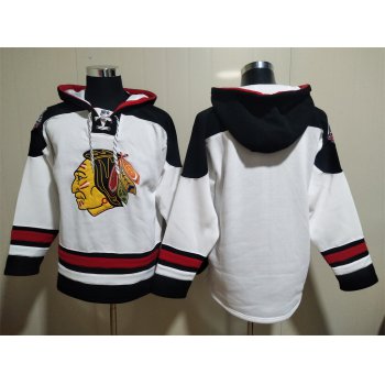 Men's Chicago Blackhawks Blank White Ageless Must Have Lace Up Pullover Hoodie