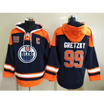 Men's Edmonton Oilers #99 Wayne Gretzky NEW Navy Blue Stitched Hockey Hoodie