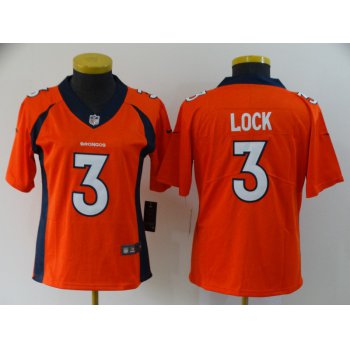Women's Denver Broncos #3 Drew Lock Orange Vapor Untouchable Stitched NFL Nike Limited Jersey