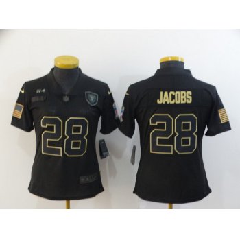 Women's Las Vegas Raiders #28 Josh Jacobs Black 2020 Salute To Service Stitched NFL Nike Limited Jersey