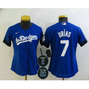 Women's Los Angeles Dodgers #7 Julio Urias Blue #2 #20 Patch City Connect Cool Base Stitched Jersey