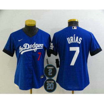 Women's Los Angeles Dodgers #7 Julio Urias Blue #2 #20 Patch City Connect Number Cool Base Stitched Jersey