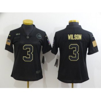 Women's Seattle Seahawks #3 Russell Wilson Black 2020 Salute To Service Stitched NFL Nike Limited Jersey