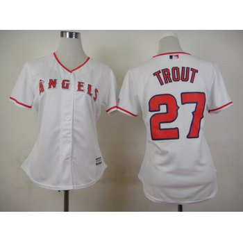 Women's LA Angels Of Anaheim #27 Mike Trout Home White 2015 MLB Cool Base Jersey