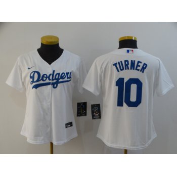 Women's Los Angeles Dodgers #10 Justin Turner White Stitched MLB Cool Base Nike Jersey