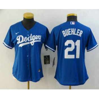 Women's Los Angeles Dodgers #21 Walker Buehler Blue Stitched MLB Cool Base Nike Jersey