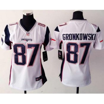 Women's New England Patriots #87 Rob Gronkowski White Road 2015 NFL Nike Game Jersey