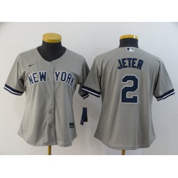 Women's New York Yankees #2 Derek Jeter Gray Stitched MLB Cool Base Nike Jersey