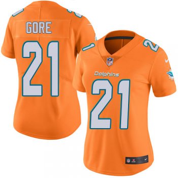 Nike Dolphins #21 Frank Gore Orange Women's Stitched NFL Limited Rush Jersey
