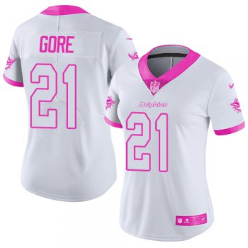 Nike Dolphins #21 Frank Gore White Pink Women's Stitched NFL Limited Rush Fashion Jersey