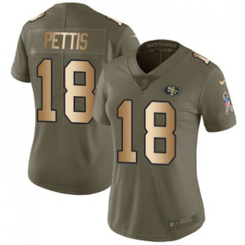 Nike 49ers #18 Dante Pettis Olive Gold Women's Stitched NFL Limited 2017 Salute to Service Jersey