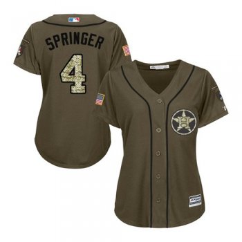 Women's Authentic Houston Astros #4 George Springer Majestic Salute to Service Green Jersey