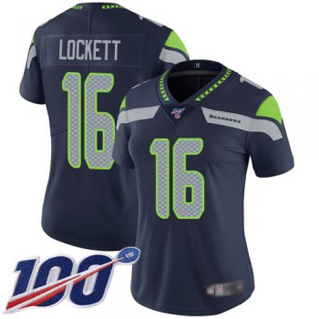 Seahawks #16 Tyler Lockett Steel Blue Team Color Women's Stitched Football 100th Season Vapor Limited Jersey