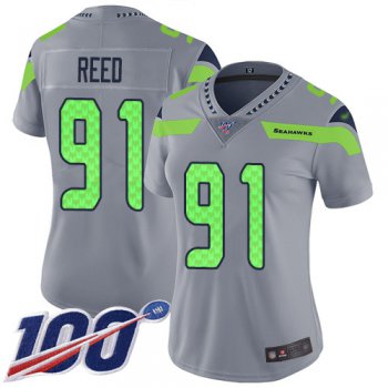 Seahawks #91 Jarran Reed Silver Women's Stitched Football Limited Inverted Legend 100th Season Jersey