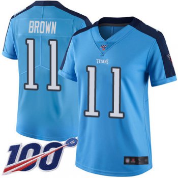 Titans #11 A.J. Brown Light Blue Women's Stitched Football Limited Rush 100th Season Jersey