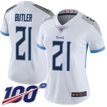 Titans #21 Malcolm Butler White Women's Stitched Football 100th Season Vapor Limited Jersey