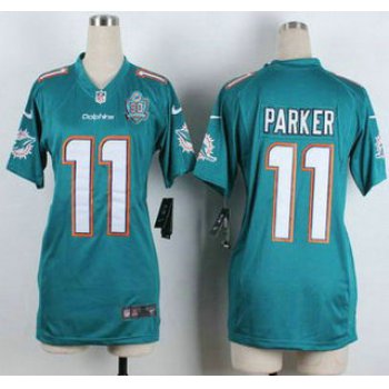 Women's Miami Dolphins #11 DeVante Parker Aqua Green Team Color 2015 NFL 50th Patch Nike Game Jersey