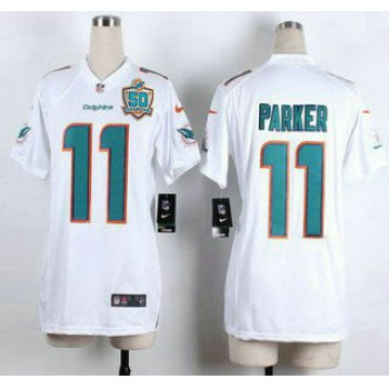 Women's Miami Dolphins #11 DeVante Parker White Road 2015 NFL 50th Patch Nike Game Jersey
