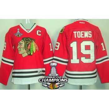Chicago Blackhawks #19 Jonathan Toews Red Womens Jersey W/2015 Stanley Cup Champion Patch