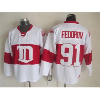 Men's Detroit Red Wings #91 Sergei Fedorov 2008-09 White CCM Vintage Throwback Jersey