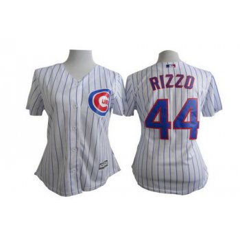 Women's Chicago Cubs #44 Anthony Rizzo White With Blue Pinstripe Jersey