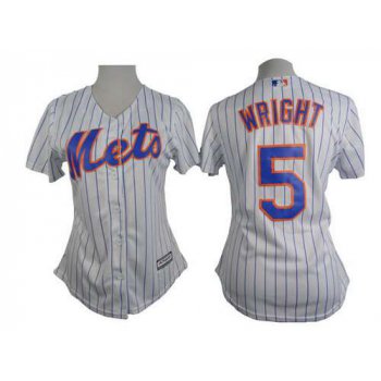 Women's New York Mets #5 David Wright White With Blue Pinstripe Jersey