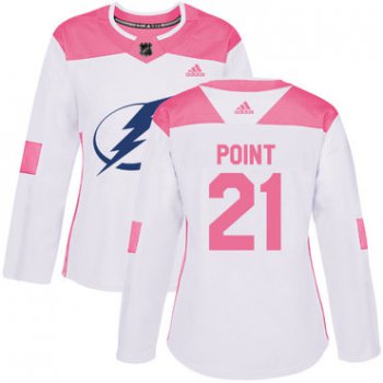Adidas Tampa Bay Lightning #21 Brayden Point White Pink Authentic Fashion Women's Stitched NHL Jersey