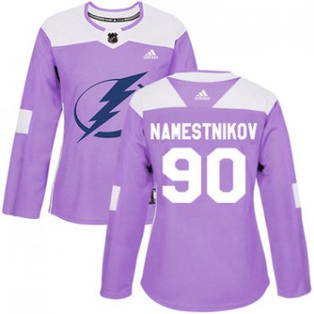 Adidas Tampa Bay Lightning #90 Vladislav Namestnikov Purple Authentic Fights Cancer Women's Stitched NHL Jersey