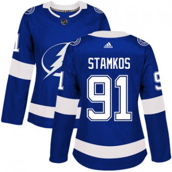 Adidas Tampa Bay Lightning #91 Steven Stamkos Blue Home Authentic Women's Stitched NHL Jersey
