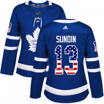 Adidas Toronto Maple Leafs #13 Mats Sundin Blue Home Authentic USA Flag Women's Stitched NHL Jersey