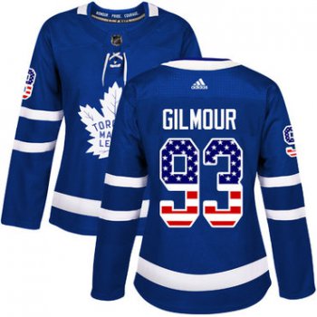 Adidas Toronto Maple Leafs #93 Doug Gilmour Blue Home Authentic USA Flag Women's Stitched NHL Jersey
