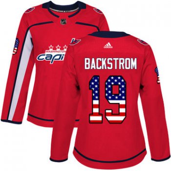 Adidas Washington Capitals #19 Nicklas Backstrom Red Home Authentic USA Flag Women's Stitched NHL Jersey