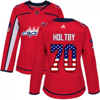 Adidas Washington Capitals #70 Braden Holtby Red Home Authentic USA Flag Women's Stitched NHL Jersey