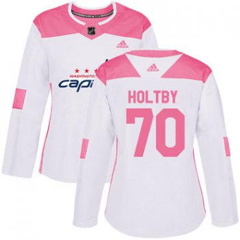 Adidas Washington Capitals #70 Braden Holtby White Pink Authentic Fashion Women's Stitched NHL Jersey