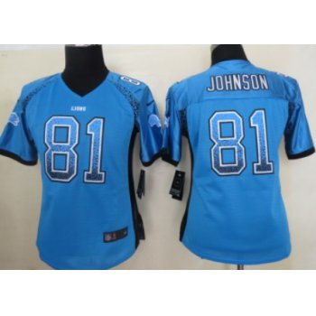 Nike Detroit Lions #81 Calvin Johnson Drift Fashion Blue Womens Jersey