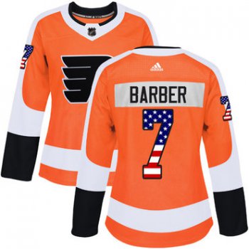 Adidas Philadelphia Flyers #7 Bill Barber Orange Home Authentic USA Flag Women's Stitched NHL Jersey