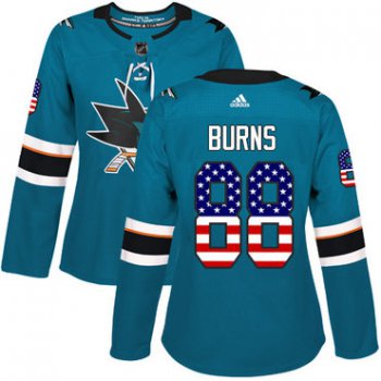 Adidas San Jose Sharks #88 Brent Burns Teal Home Authentic USA Flag Women's Stitched NHL Jersey