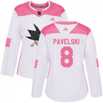 Adidas San Jose Sharks #8 Joe Pavelski White Pink Authentic Fashion Women's Stitched NHL Jersey