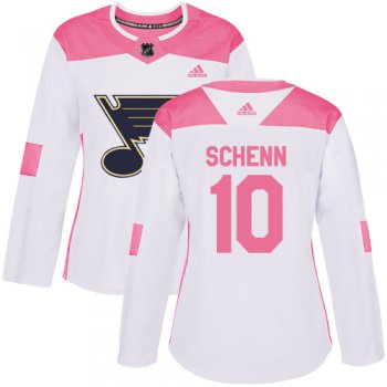 Adidas St.Louis Blues #10 Brayden Schenn White Pink Authentic Fashion Women's Stitched NHL Jersey
