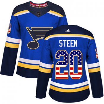 Adidas St.Louis Blues #20 Alexander Steen Blue Home Authentic USA Flag Women's Stitched NHL Jersey