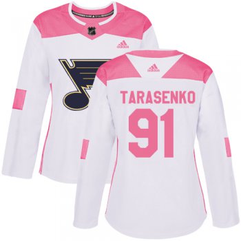 Adidas St.Louis Blues #91 Vladimir Tarasenko White Pink Authentic Fashion Women's Stitched NHL Jersey