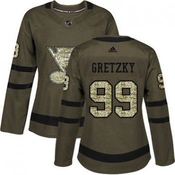 Adidas St.Louis Blues #99 Wayne Gretzky Green Salute to Service Women's Stitched NHL Jersey