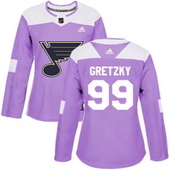 Adidas St.Louis Blues #99 Wayne Gretzky Purple Authentic Fights Cancer Women's Stitched NHL Jersey